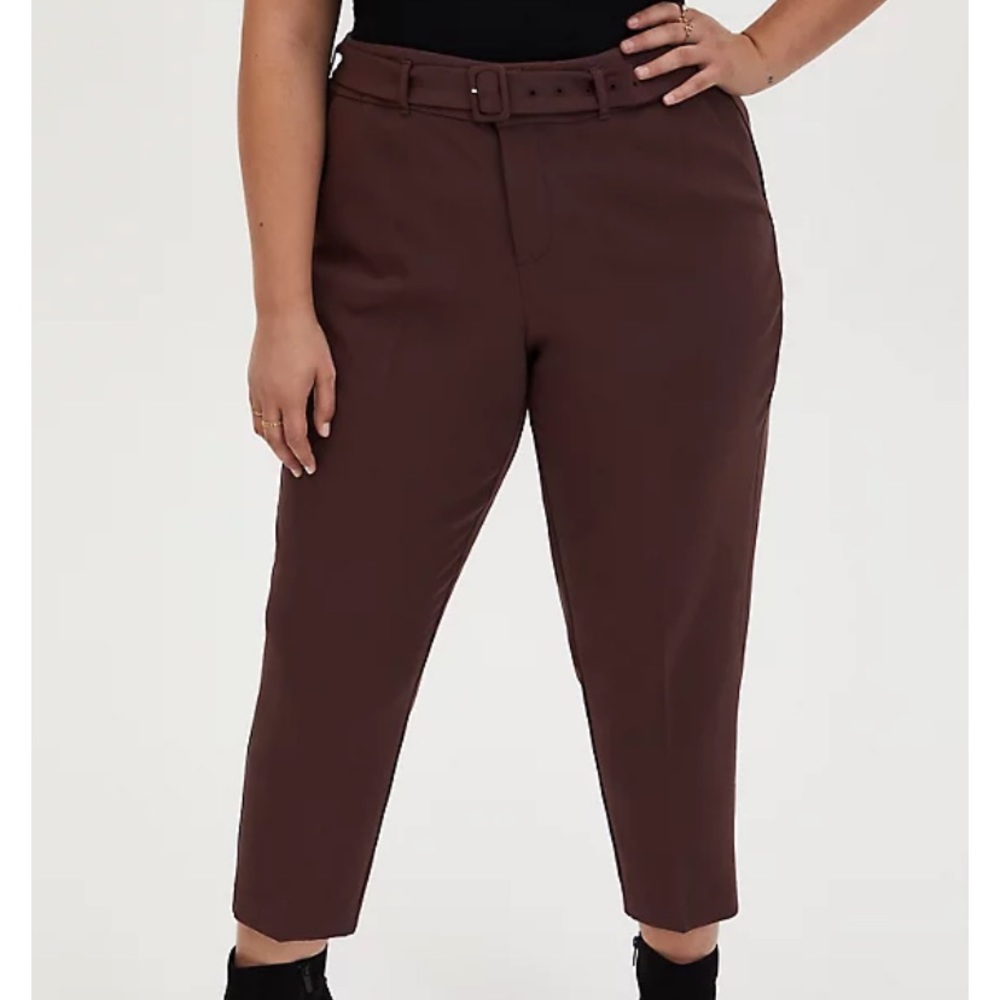 NWT Torrid Maroon High rise Work Career Rust Brown Belted Trouser Pants 22